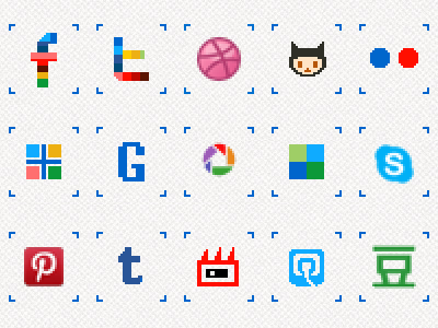 8-bit Dot-B Social Media Icons 8 bit 8bit dribbble facebook flickr github icons media sina social twitter weibo