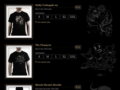 Sketch Theatre Store ecommerce frame illustration sizes store tshirt