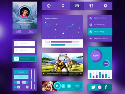 Ui Kit flat design flat ui kit free psd freebie icons kit login menu player ui kit video