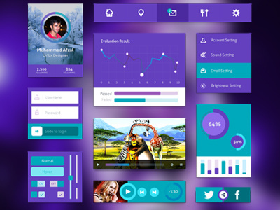 Ui Kit flat design flat ui kit free psd freebie icons kit login menu player ui kit video