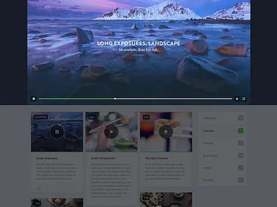 Video page category clean content grid play player simple video