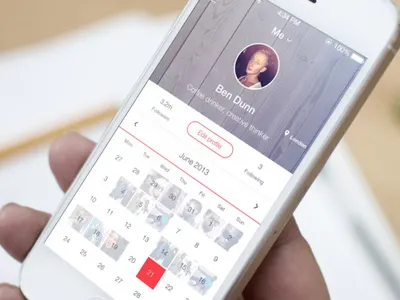 Dayboard project is now up app interface ios7 photo placeit profile screen sharing social ui