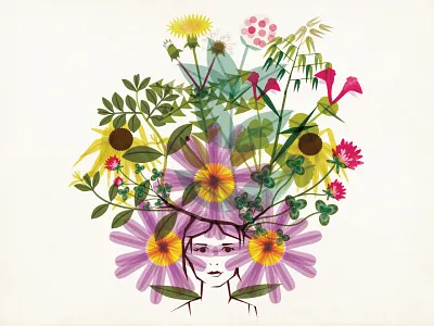 Amy in Weeds botanical flowers illustration modern portrait self portrait weeds
