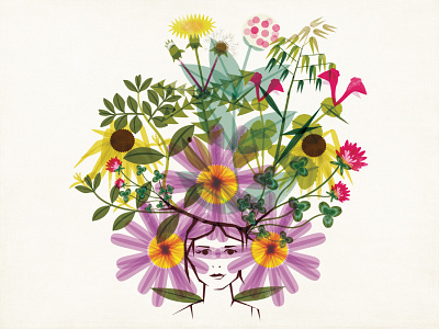 Amy in Weeds botanical flowers illustration modern portrait self portrait weeds