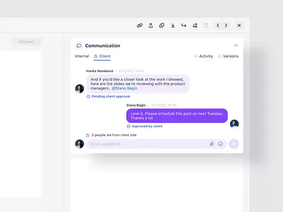 Communication widget agency analytics app chat client communication instagram kontentino management tool planning post approval publish saas schedule social social media teams twitter webapp widget