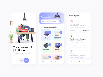 Job Finder - App Design app application branding career clean dashboard design graphic design hiring illustration job job platform job search logo minimal mobile mobile app ui ux work
