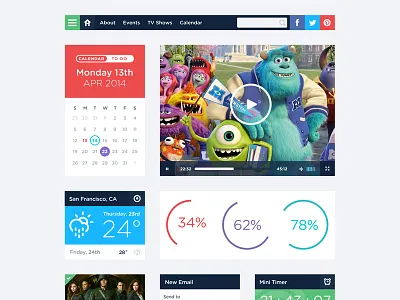 Free UI Kit PSD calendar clean flat login mailbox profile simple ui kit user interface weather