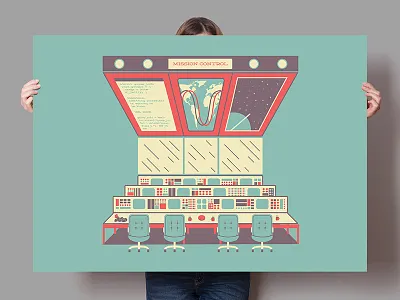 Mission Control Poster cosmos design graphic illustration poster print retro screen space universe vintage