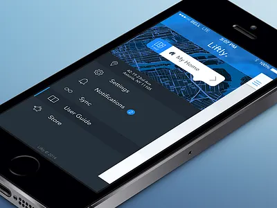 Liftly menu screen app home ios7 map menu notifications settings