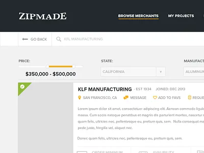 Browse Manufacturers browse dashboard filters icon info minimal search tiles ui ux web