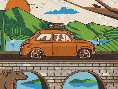 Road Trip bear bridge car family happy road trip scenery