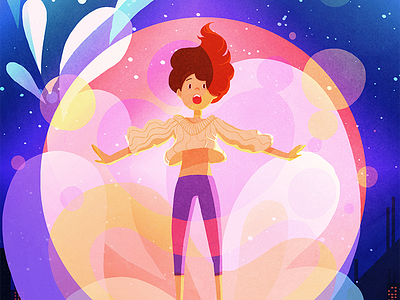 Girl and her world of colors city colors girl light rays stars world