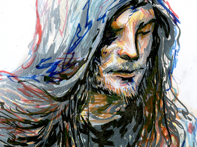 Thief airbrush drawing man mixed media portrait traditional