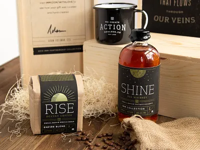 IMM Holiday Gift booze coffee enamel mug gift holiday metallic gold packaging screenprinting wax whiskey wood box