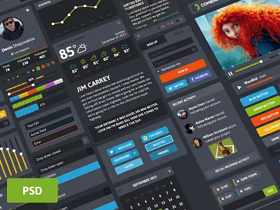 Combination UI Pack dark flat free interface kit pack ui web