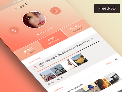 Freebie App app audio free freebie ios7 iphone player profile psd ui user