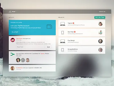 Creative Quarry Dashboard blur cards dashboard feed flat ios minimal projects