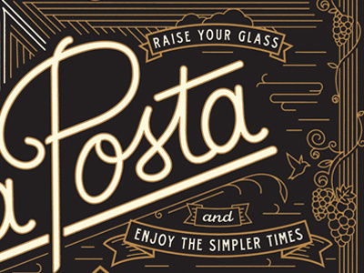 La Posta Poster black gold mono line poster silk screen type white