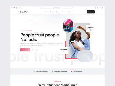 Social Palm - Landing page ad clean influencer marketing minimal saas social ui ux web