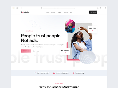 Social Palm - Landing page ad clean influencer marketing minimal saas social ui ux web
