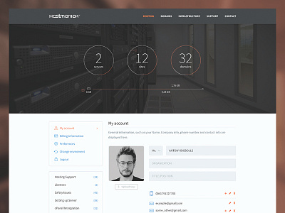 Hosting website dashboard chart dashboard flat input orange settings sleek stats ui ux