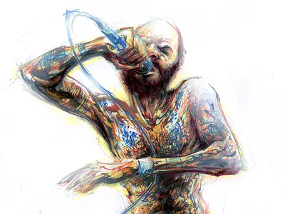MC Ride airbrush drawing man mixed media music portrait rap traditional