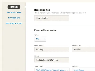 Account Settings 101 app nav remind remind101 settings side tab ui web