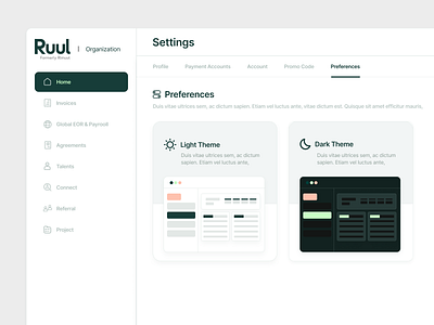 Ruul - Settings Dark / Light Mode app branding color design illustration iphone logo page ui web