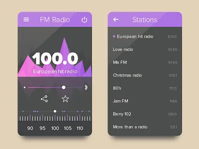 Radio UI (Freebie - .PSD) clean dark flat freebie kit psd radio ui ux volume