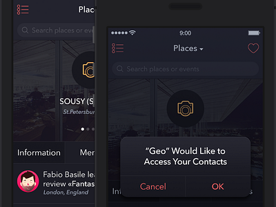 UI for Upcoming GEO Project [Alert & Places Screen] alert app geo ios7 ipad iphone location ui
