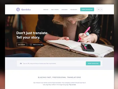 Qordoba Homepage homepage landing proxima nova space website white