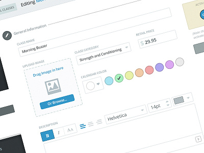 MB Class Edit calendar color dashboard fitness font picker text edit web app