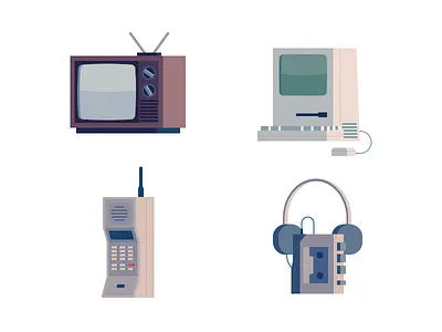 Vintage Technology Icons 80s cassette computer icons mac phone technology tv