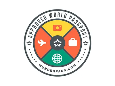 Approved World Passport badge bag camera globe icon iconography illustration plane stamp wunderpass