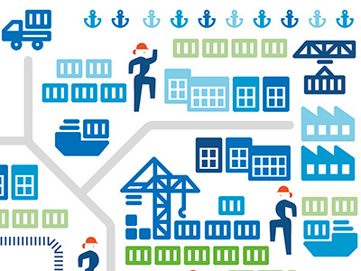 Illustration for an Audio Guide Map branding crane factory icon iconography identity illustration industrial ship symbol vector