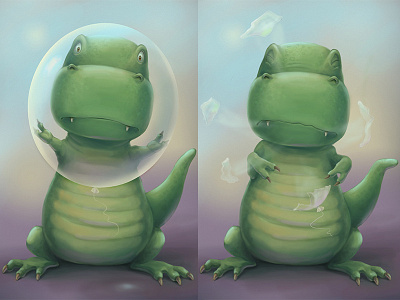 The Little T-rex and a balloon 2d balloon character dinosaur illustration t rex tyrannosaurus