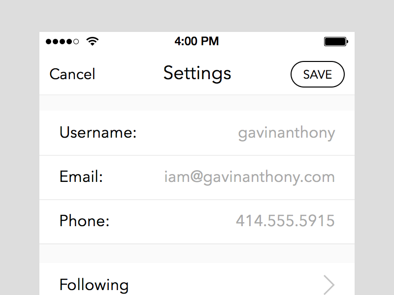 Example of Settings Page