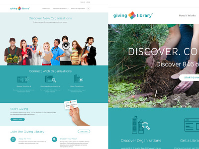 Giving Library bar donation giving library hand icons nav non profit pastel people planting website workers