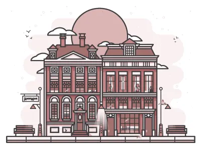 Yummygum Amsterdam buildings illustration line art sun