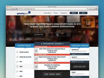 Game Day Spot clean css design flat games html new york sports ui ux web app web design
