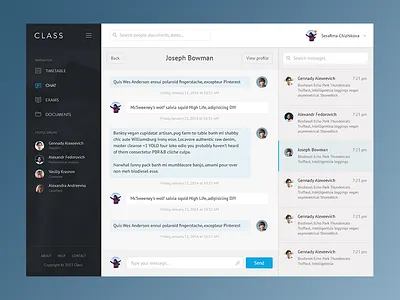 Class App Chat chat design inbox message service sidebar ui user web