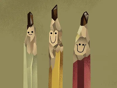 handcarved illustration lead pencils sharpened