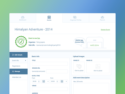 Organizer Dashboard WIP blue calendar dashboard date form india saurabhj time ui