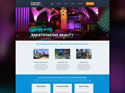 NY rooftop party: Homepage version 1 club membership party payment site social webdesign website