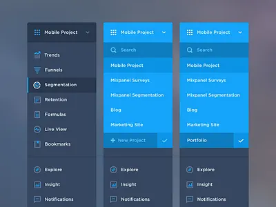 Mixpanel Navigation Menu Icons/UI analytics bookmark icons mixpanel navigation settings trend