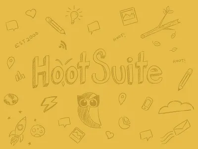 Doodles branch doodle hootsuite owl sketch social space yellow