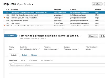 Help Desk Main app clean conversation helpdesk minimal spiceworks ui