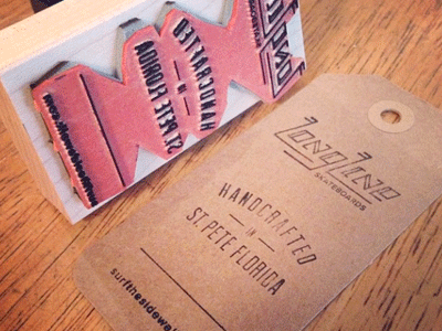 Longline Skateboards Stamped Hang Tag handcrafted ink paper stamp