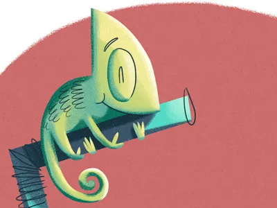 Chameleon animal chamelon digital glass illustration reptile straw