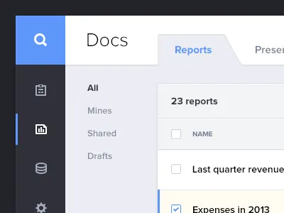 ThoughtSpot Early Exploration checkbox clean dashboard delete icons interface list minimal search table tabs white